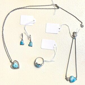 MARAHLAGO, LARIMAR JEWELRY SET: NECKLACE, EARRINGS, BRACELET, RING